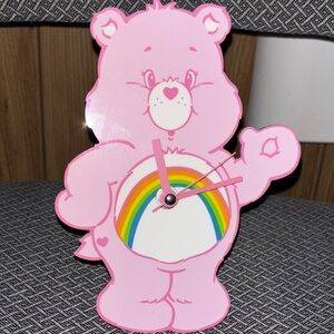 Charming Pink Bear Clock with Rainbow Design